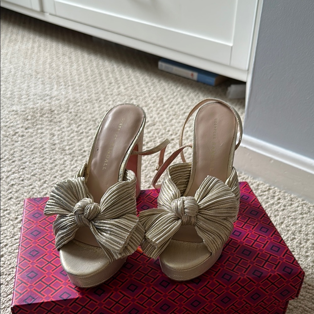Loeffler Randall Gold Heeled Sandals with Bow